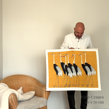 Gray cranes, tapestry